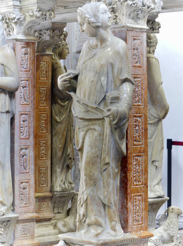 Milan (Italy) - Allegory of Prudence in the base of the Ark of St. Peter Martyr in the Portinari Chapel